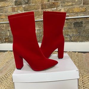 Brand New Red Velvet Heeled Boots